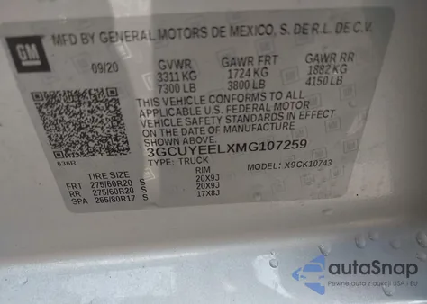 2021 Chevrolet Silverado 1500 4Wd Standard Bed Rst из США, поврежденный, VIN 3GCUYEELXMG107259